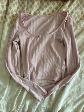 Hollister Ribbed Long Sleeve Scoop Neck Top - Pale Pink